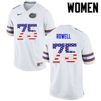 Women's Florida Gators #75 Tanner Rowell NCAA Nike White USA Flag Fashion Authentic Stitched College Football Jersey ZGO1262LM